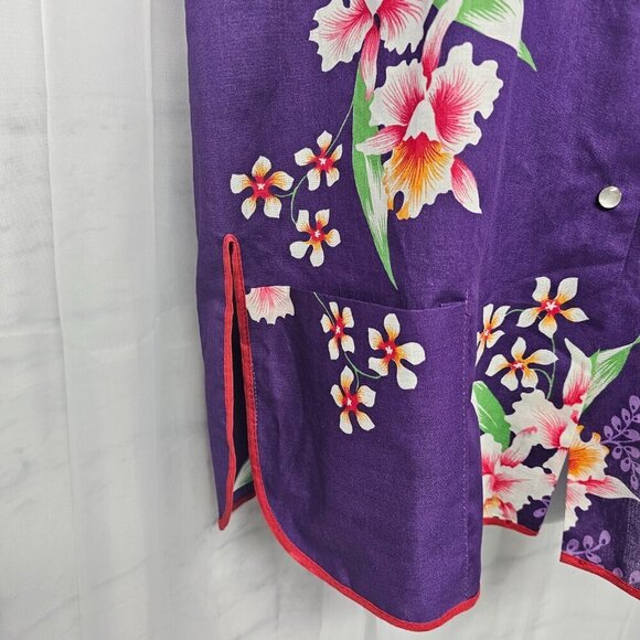 Vintage Purple Red Floral Tank Pearl Snap Retro Boho Hippie M - Picture 4 of 11